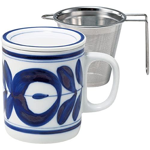 西海陶器(Saikaitoki) 波佐見焼 マグカップ 蓋付 マジョリカ フラワー スーパーステンレス 茶こし付 容量約250ml 電子レンジ可 | 