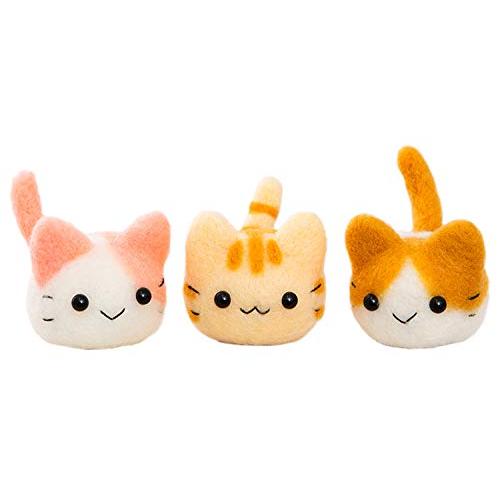 ハマナカ 羊毛フェルトキット marukoro アクレーヌまるころシリーズ なかよし三つ子のにゃんころ いちごミルク・とら・ニケ H441-52 | 