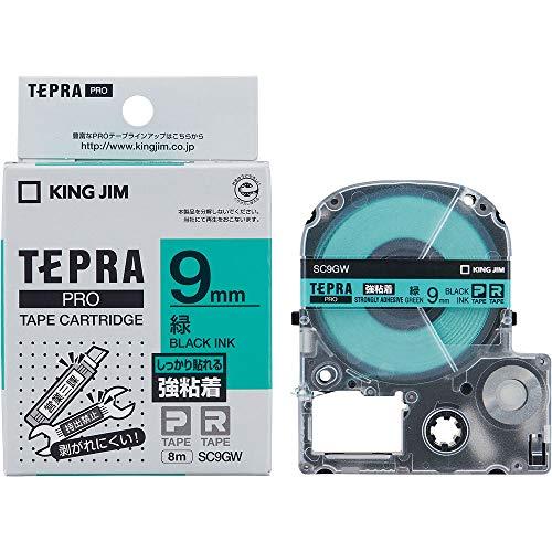 キングジム 純正 テプラPROテープカートリッジ 強粘着 9mm 緑ラベル/黒文字 長さ8m SC9GW | 