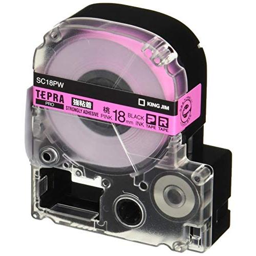 キングジム 純正 テプラPROテープカートリッジ 強粘着 18mm ピンクラベル/黒文字 長さ8m SC18PW | 