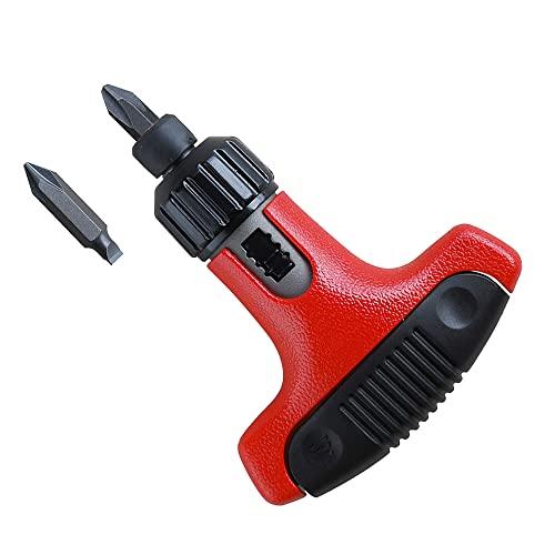 アネックス(ANEX) ラチェットドライバー 差替式 T型ハンドル ビット収納式 ビット2本組 No.370 | 