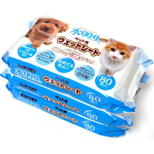 レック 水99.9%ペット用ウェットシート (80枚×3P) 約180×150mm | 