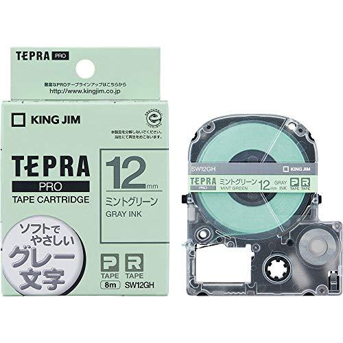 キングジム 純正 テプラPROテープカートリッジ カラーラベル(ソフト) 12mm ミントグリーン/グレー文字 8m SW12GH | 