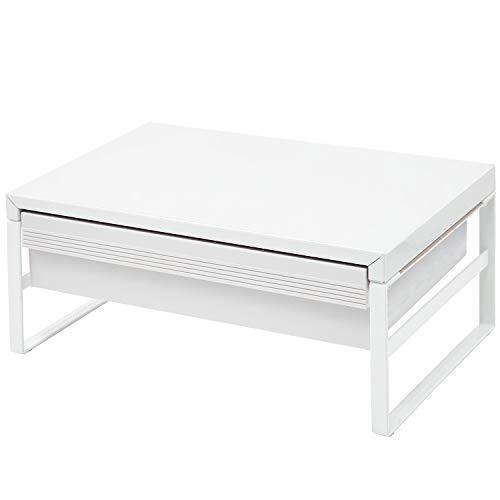 リヒトラブ パソコン台 モニター台 机上台 白 幅39×奥行25×高さ16cm 引出し付ハイ 耐荷重15kg A7342-0 | 