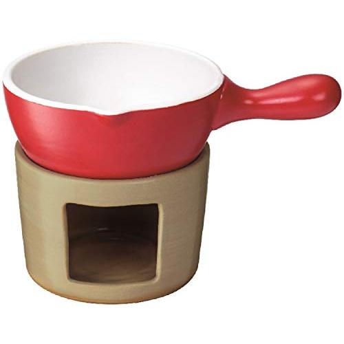 イシガキ フォンデュ鍋 レッド 12cm 約幅19.5×奥13×高12.5cm 鍋 チーズ チョコレート フォンデュ 陶器 電子レンジ可 ホーム | 