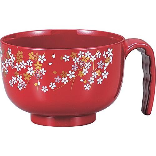 カノー 持ち手付き レンジ汁椀 らくらく汁椀 桜 380ml 朱 71682 | 