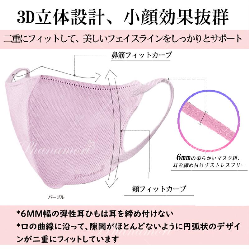 マスク 立体 不織布 55枚 53枚 44枚 バイカラー 小顔 丸顔 丸顔小 面長