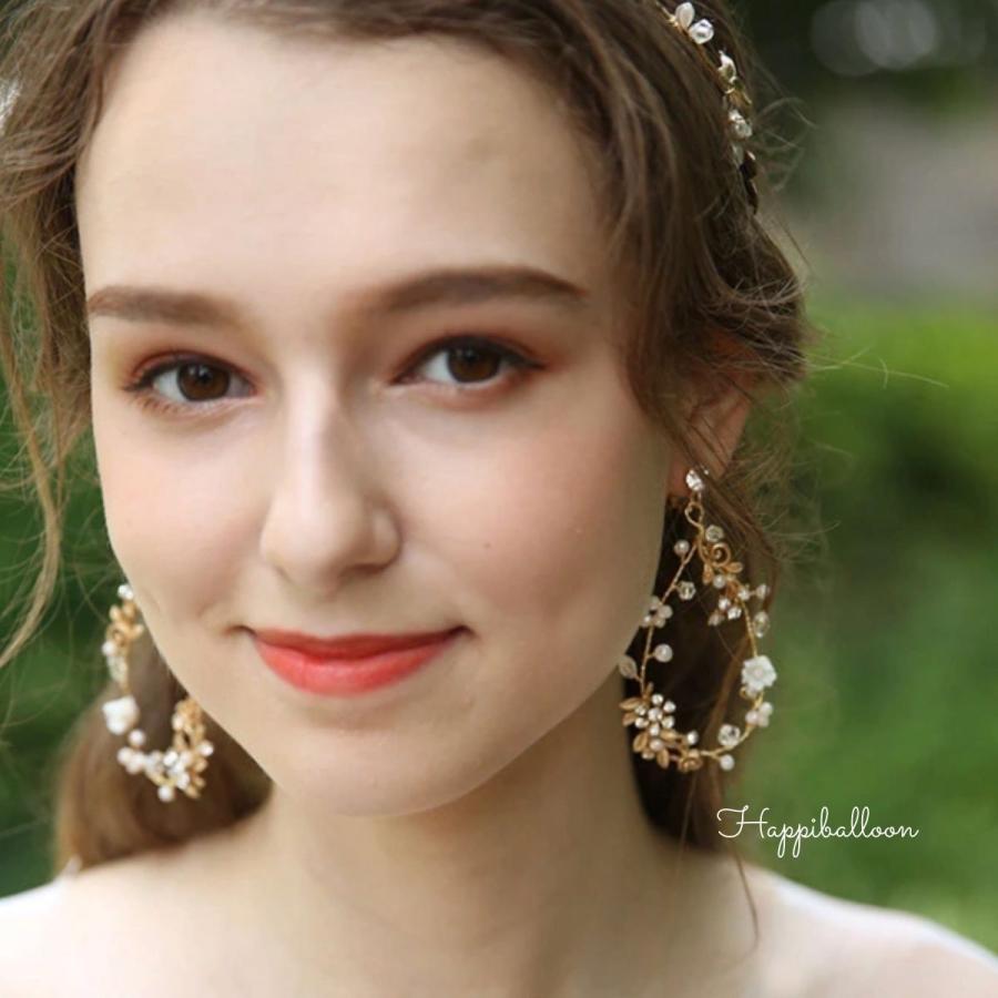 ピアス イヤリング 小枝 結婚式 ブライダル ウェディング 小枝アクセサリー ロング 大ぶり ロングピアス 花 フラワー リーフ ウエディング 二次会 ゴールド 9 P09 Happiballoon 通販 Yahoo ショッピング