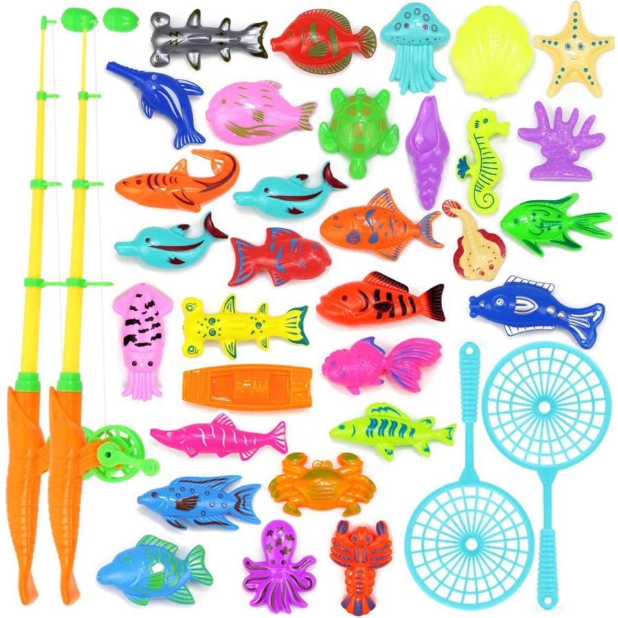 2021新商品 5 4 対象年齢3 バスタブゲーム ネット付き カラフルな動物 浮かぶ魚 海 30個 磁気釣りゲーム 6歳 (ミディアムセット) 幼児 子供 その他おもちゃ