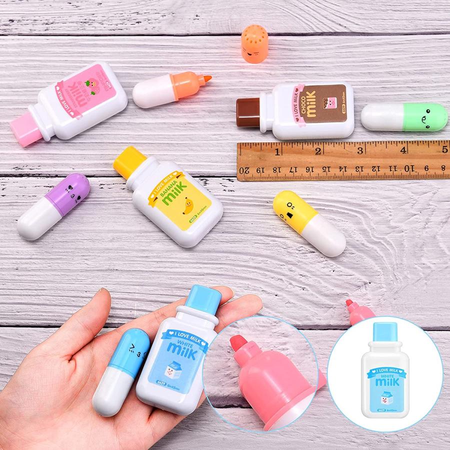 格安 かわいい文房具セット 6本のミニピル型蛍光ペン 6色 かわいい顔の落書きマーカーペン かわいいミルクスタイル修正テープ ランダムカラー 学生 オフィス Www Ampselectric Com