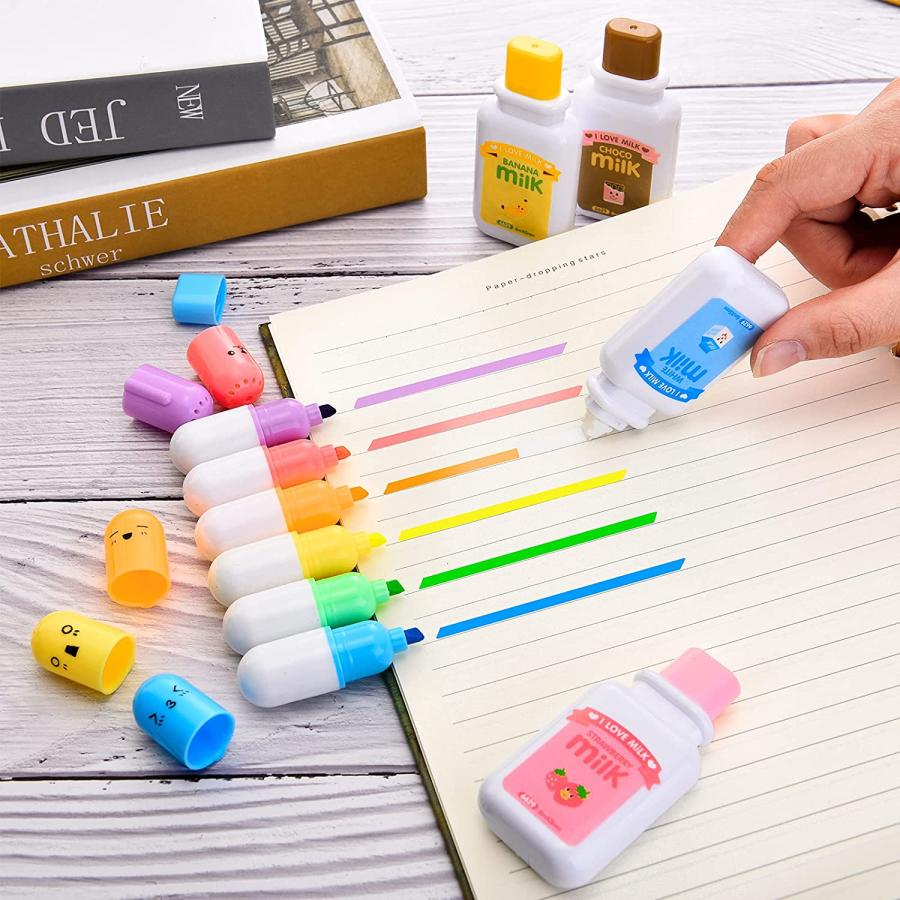 格安 かわいい文房具セット 6本のミニピル型蛍光ペン 6色 かわいい顔の落書きマーカーペン かわいいミルクスタイル修正テープ ランダムカラー 学生 オフィス Www Ampselectric Com