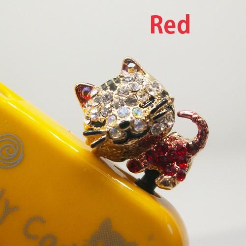 スワロスキーイヤフォンジャックアクセサリー スマホピアス Phone＆スマホ対応  ４色 眠り猫 |  | 01