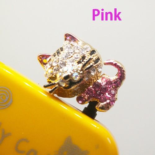 スワロスキーイヤフォンジャックアクセサリー スマホピアス Phone＆スマホ対応  ４色 眠り猫 |  | 03