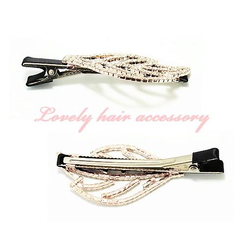 ヘアクセサリー ヘアクリップ スワロスキー パッチン留め くちばしクリップ  リーフのモチーフヘアクリップ　 | SWAROVSKI | 01