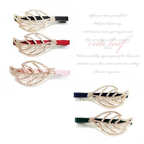 ヘアクセサリー ヘアクリップ スワロスキー パッチン留め くちばしクリップ  リーフのモチーフヘアクリップ　 | SWAROVSKI | 02