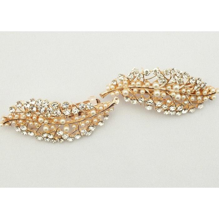 ヘアアクセサリー ヘアクリップ スワロスキーバレッタ レディースガールズ パールとスワロスキーのヘアバレッタ　 | SWAROVSKI | 03