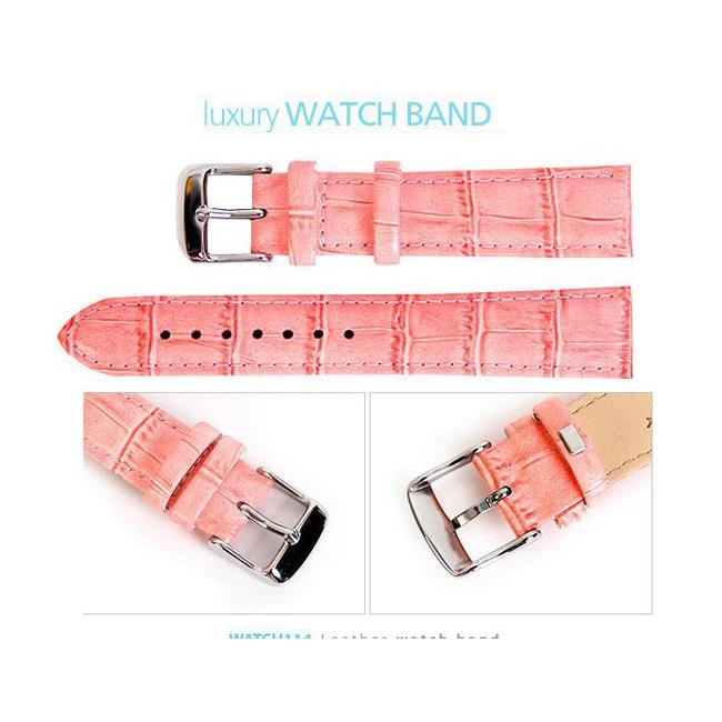 本革ベルト 時計バンド 革ベルト 替えバンド クロコダイル カーフステッチ 牛押し型 レザーベルト メンズ レディース １２〜２０ｍｍクロコダイル押し、ピンク　 | 
