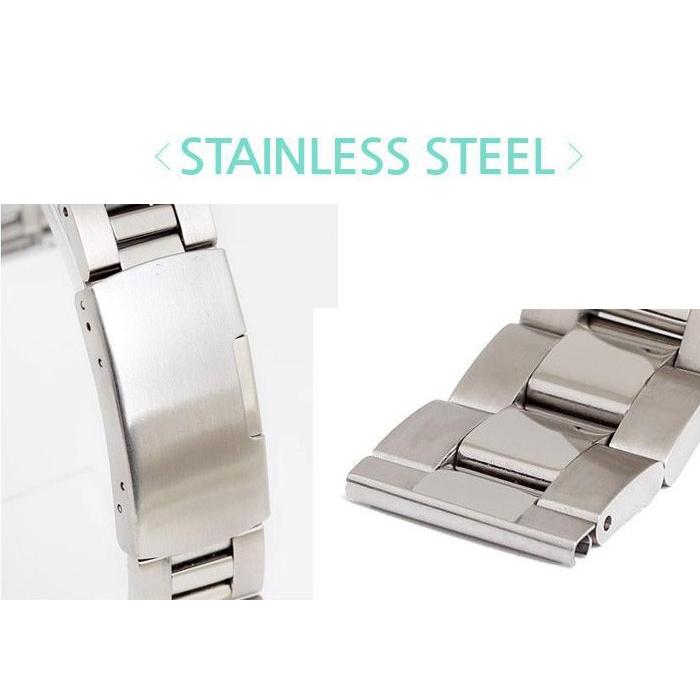 時計バンド ワンタッチバックル プッシュ式 ３線ステンレスバンド ステンレススチール シルバー 【20mm】 |  | 01