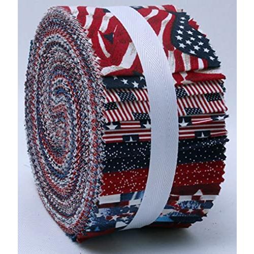 Jelly Roll American Flags Independence Day USA Red White and Blue 2.5" Roll 染色、織物