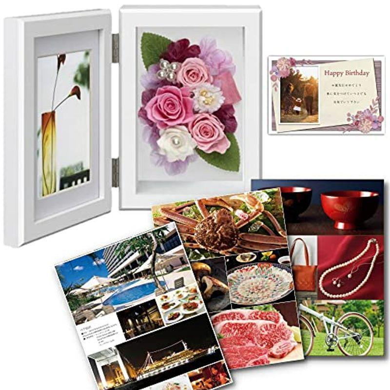 花 花束 アレンジメント カタログギフト プリザーブドフラワー プリフォトフレーム 縦 ピンク と カタログギフト プレゼント ギフト セット お祝い 人 定年 プレゼント Happiness Store 結婚祝 退職祝い