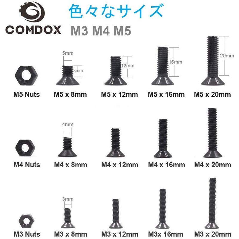 Comdox 500個 六角穴付皿ボルトセット 皿頭ボルト 六角ネジ 12.9合金鋼 修理ツール M3 M4 M5