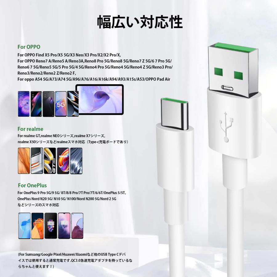 65W USB Type-Cケーブル 1.8M OPPO専用 SuperVOOC急速充電 対応 Find X3 Pro/OPPO Reno9 A Re｜happiness0228no2｜06