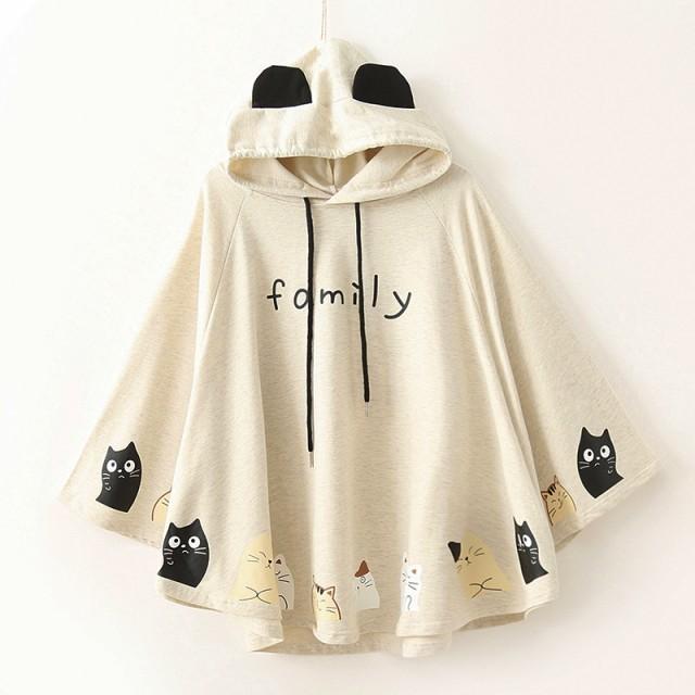 ケープ ポンチョ 猫柄 ネコ 秋服 春秋 かわいい 衣装 フード付き ポンチョコート アウター 森ガール 学生 ショート丈 森ガール A555 Happinessshop 通販 Yahoo ショッピング