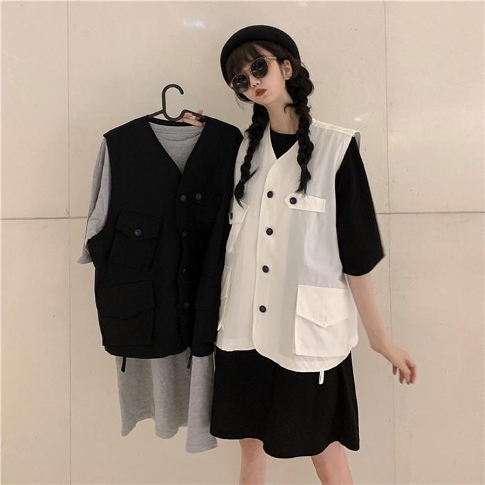 2色 黒と白 レディース ゆったり 無地ベスト 春夏アウター トップス ｖネックベスト お出かけ着 シンプル 大きいサイズ カジュアル コート 12 ハピネスキャメル 通販 Yahoo ショッピング