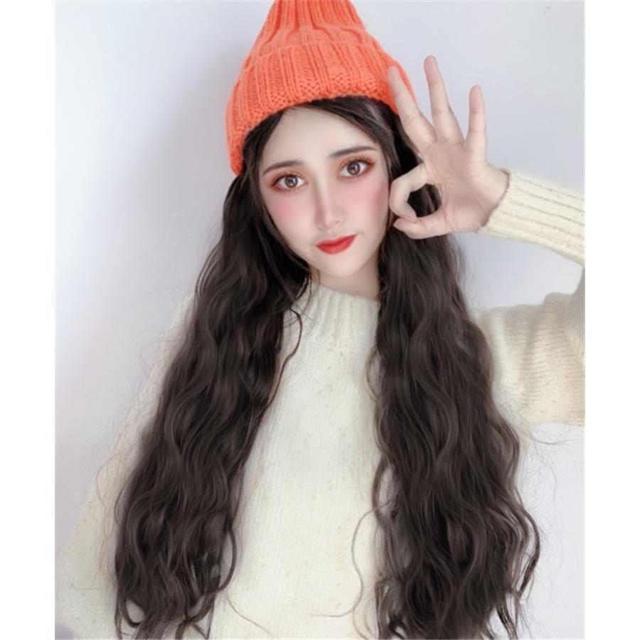 2色レディース 一体型帽子用 カール かつら Wig ロングエクステ 自然 可愛い ニット帽子付きウィッグ 髪付き帽子 ロング巻き セミロング 24 ハピネスキャメル 通販 Yahoo ショッピング