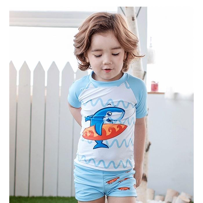 男の子超可愛い 分体型 男の子 半袖 子供水着 子ども サロペット 水泳帽付 上下3点セットサメ柄 速乾性 日焼け防止 紫外線防止 オールインワン 17高い素材