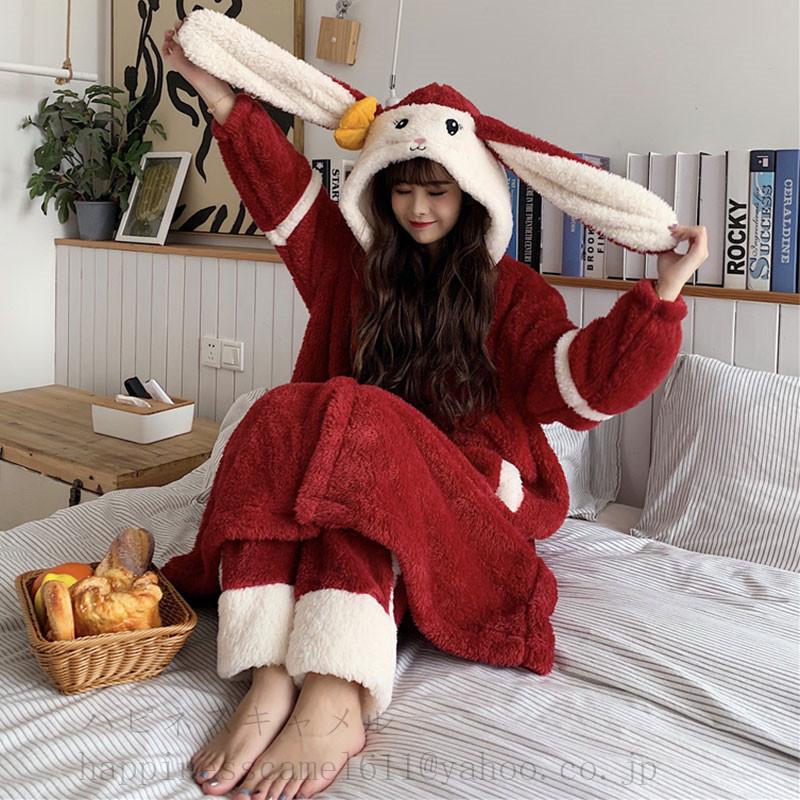 レディースふわもこ パジャマ ルームウェア 暖かい もこもこ防寒 うさぎ耳フード付き ふわふわ部屋着 ナイトウェア 上下2点セット 可愛い仮装 コスプレ変装 4701 ハピネスキャメル 通販 Yahoo ショッピング