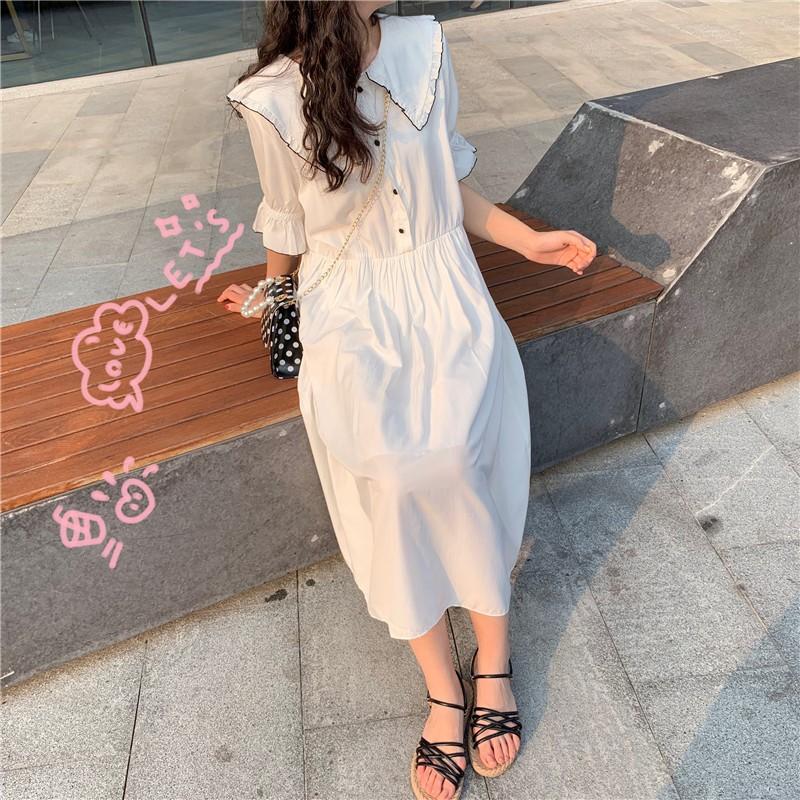 2色 半袖ロングワンピース レディース 夏作 着痩せシンプル 学生風可愛いワンピース 学園風 カジュアル マキシワンピース 487 ハピネスキャメル 通販 Yahoo ショッピング