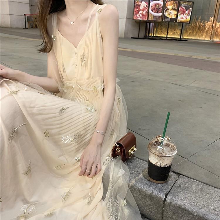 レディース ノースリーブ Vネックロングワンピースとチュールblingblingワンピースビーチワンピース ２点セット 春夏にピッタリ 韓国ファッション 4 ハピネスキャメル 通販 Yahoo ショッピング
