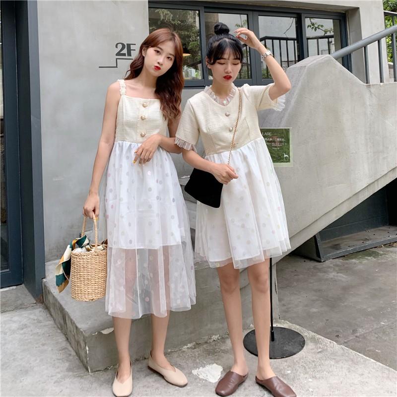 2種類 半袖 膝丈ワンピース ロングノースリーブ吊りワンピース ドット柄 チュールワンピースレディース 夏作 ゆったり 着痩せ きれいめ 510 ハピネスキャメル 通販 Yahoo ショッピング