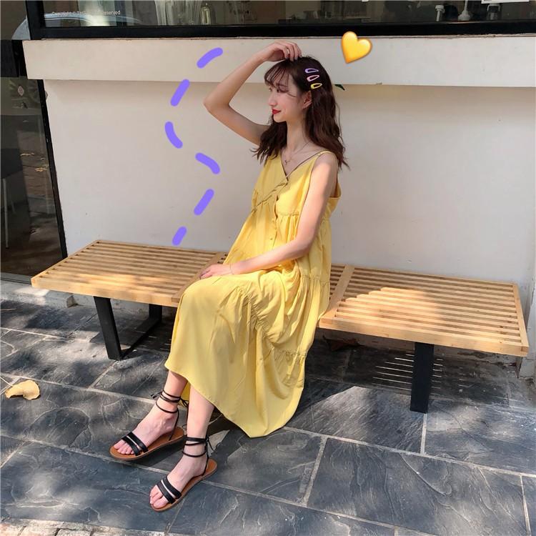 2色 レディース ノースリーブ Vネックロングワンピース 無地ワンピースビーチワンピース 春夏にピッタリ 韓国ファッション 521 ハピネスキャメル 通販 Yahoo ショッピング