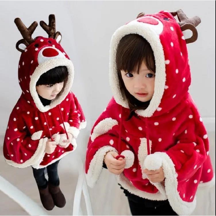 サンタ服 クリスマス 子供服 マント女の子 ポンチョ クロース鹿 赤ちゃん コスチューム ベビー服 90cm 150cm ジュニア 帽子付き 可愛い 国際ブランド フード付きケープ