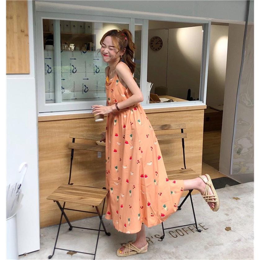 2色 レディース ノースリーブ ロングワンピース サスペンダー 鳳梨すいか柄 ｖネック マキシ丈ワンピース 着痩せ体型カバー 夏作ファッション 763 ハピネスキャメル 通販 Yahoo ショッピング