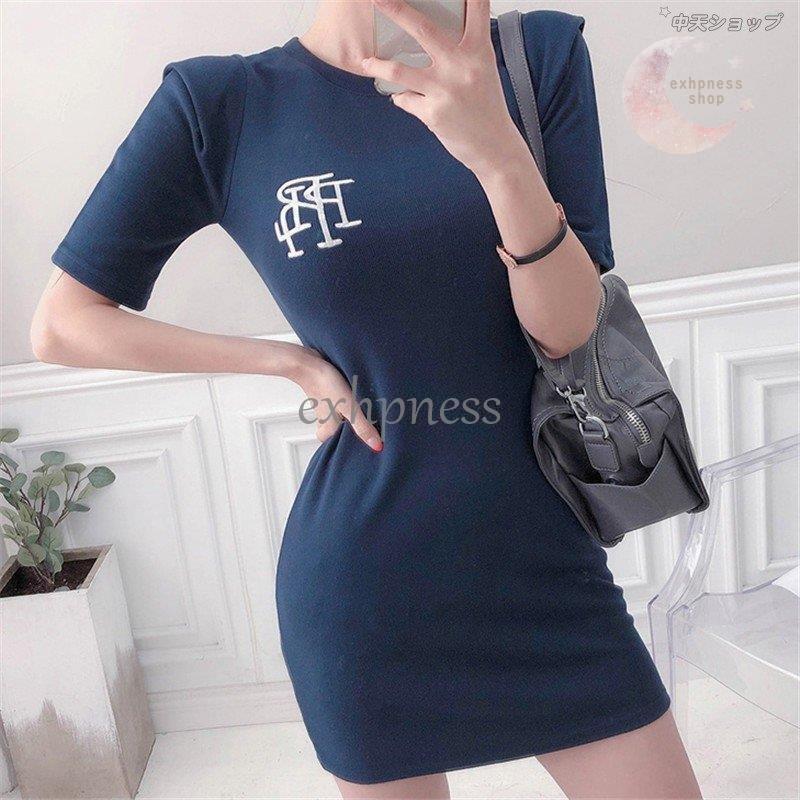 ミニ丈タイトワンピースレディース 夏服 丸首 ニットタイトワンピース シンプル無地 タイトワンピース 着痩せ 上品 代30代 お出かけ 二次会 訳あり商品