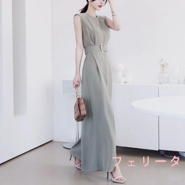最安値 ノースリーブ レディース ドレス オールインワン パーティードレス 韓国 グレー グリーン ウエストマーク スリット パンツドレス パーティドレス サイズ M Banmedica Brandbook Cl