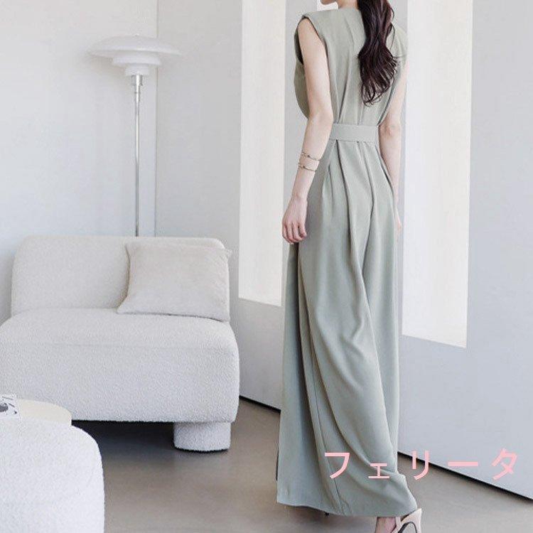 最安値 ノースリーブ レディース ドレス オールインワン パーティードレス 韓国 グレー グリーン ウエストマーク スリット パンツドレス パーティドレス サイズ M Banmedica Brandbook Cl