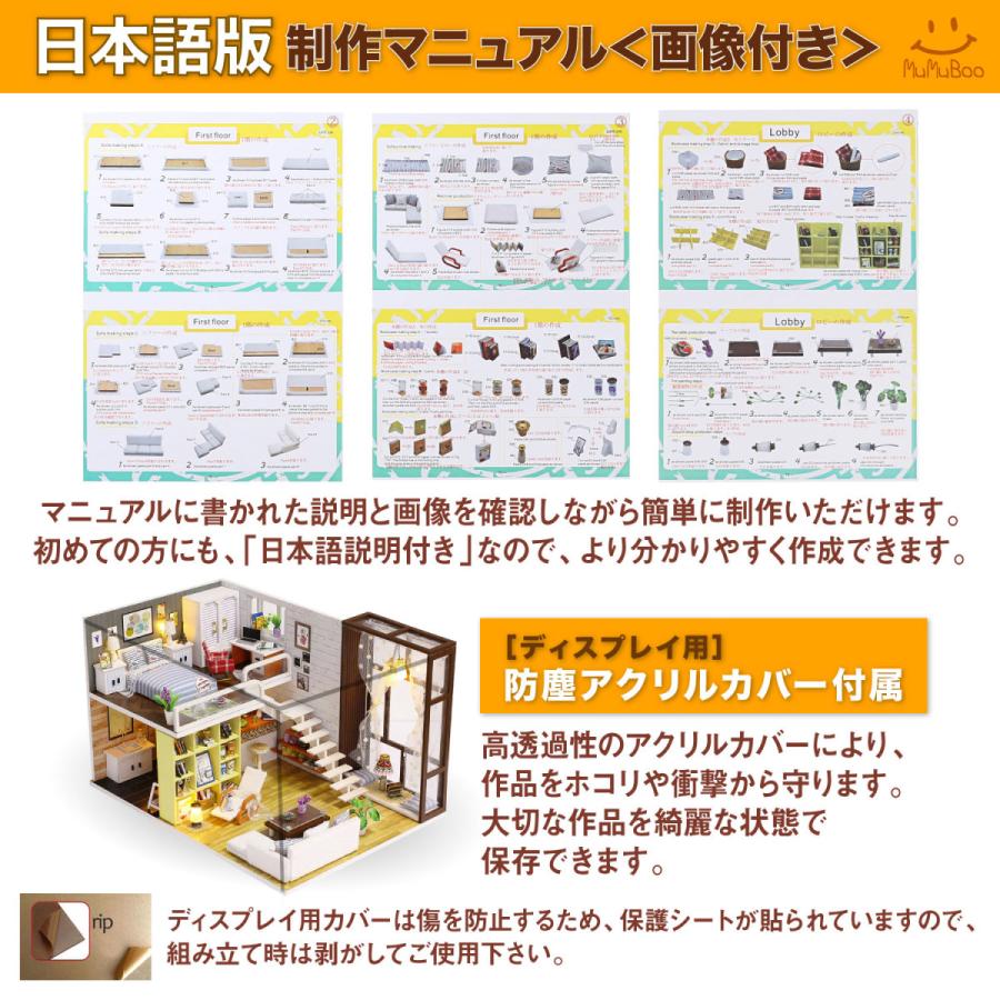 ドールハウス 日本語説明書 初心者 LEDライト 防塵用ディスプレイカバー付属  CONTRACTED CITY｜happy-campany｜06