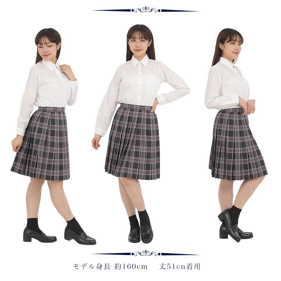 スクールスカート グレー ホワイト×ピンク チェック柄 ロング丈 ひざ丈
