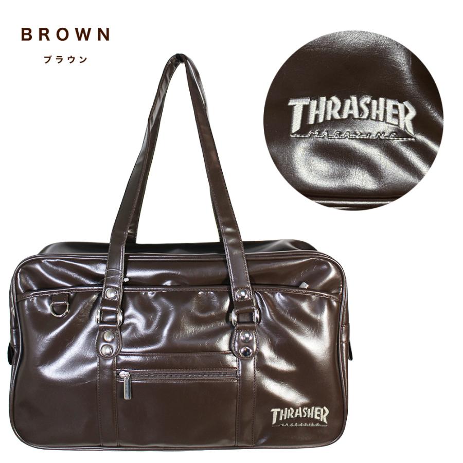THRASHER（スラッシャー） 合皮 スクールバッグ 黒 茶 B4サイズ対応