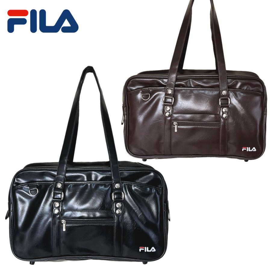 FILA（フィラ） 合皮 スクールバッグ 黒 茶 B4サイズ対応 スクバ 通学
