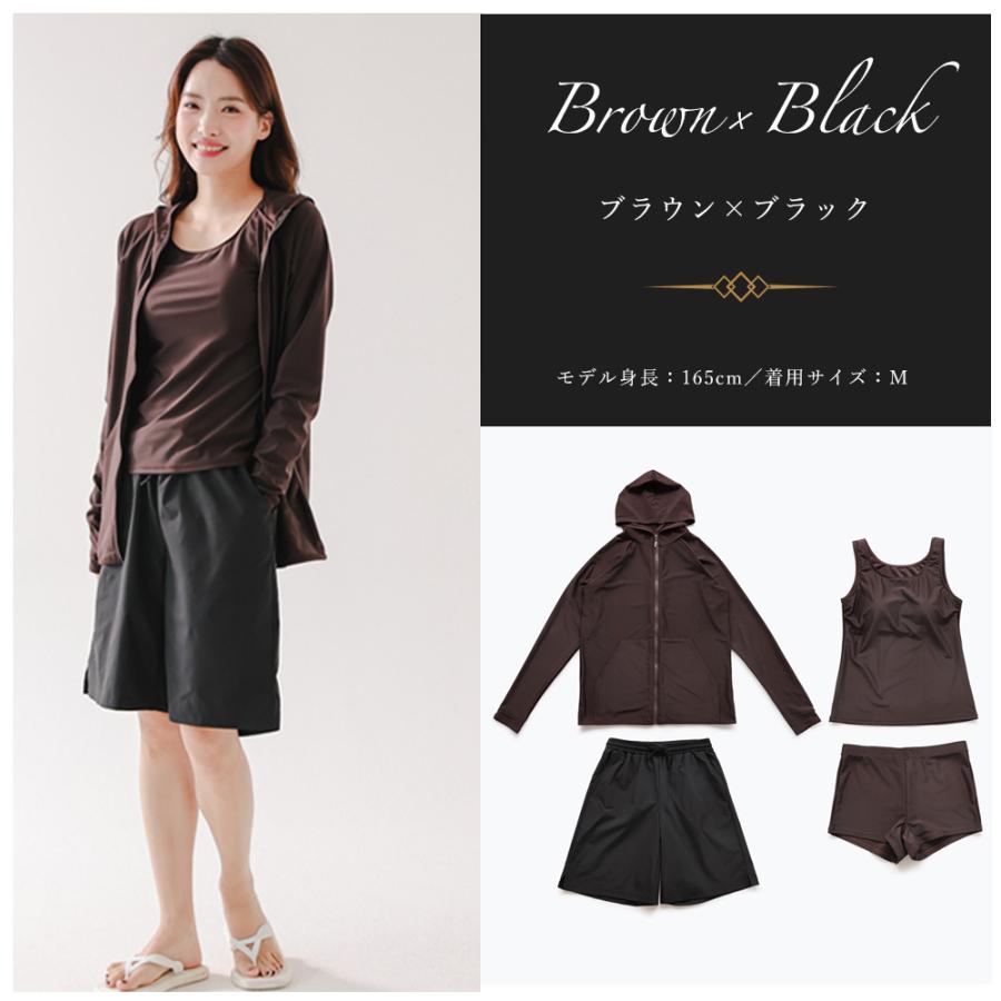レディース水着 4点セット 長袖ラッシュガード ショートパンツ