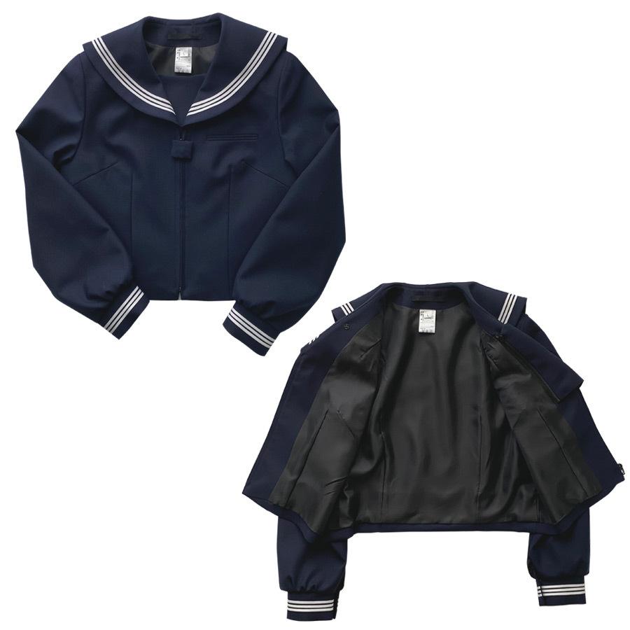 SSZ ネイビー 長袖 襟付き サイズアップ 長袖セーラー服 紺 付属品付 前開きジッパー