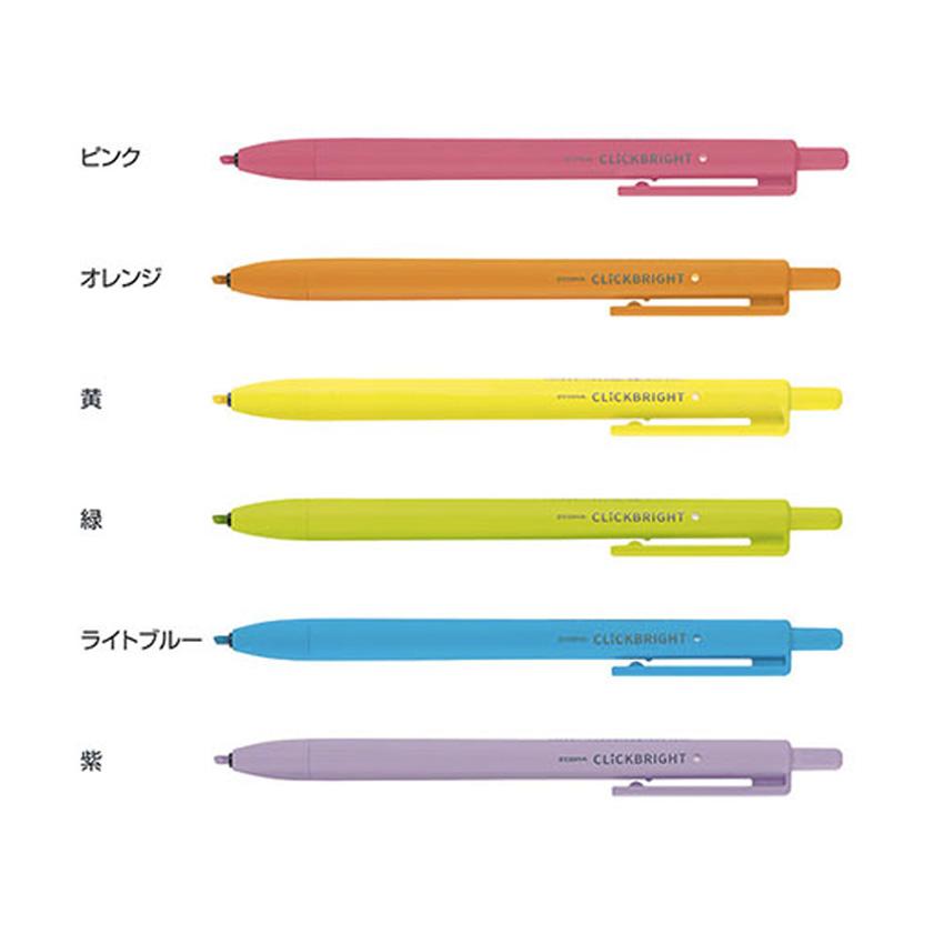 クリックブライト 6色セット ノック式 カラーペン サインペン 蛍光ペン