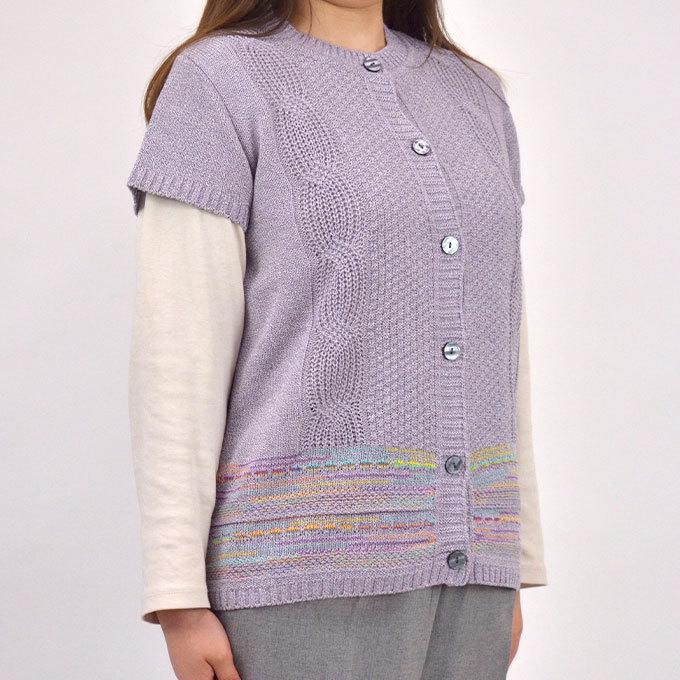 肩付き ニット ベスト 前開き 全開 フリー(M〜L) 毛混 裏起毛春 秋