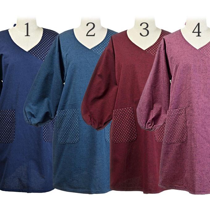 久留米絣割烹着 久留米織 綿100% プレゼント V襟 フリーM〜L 日本製