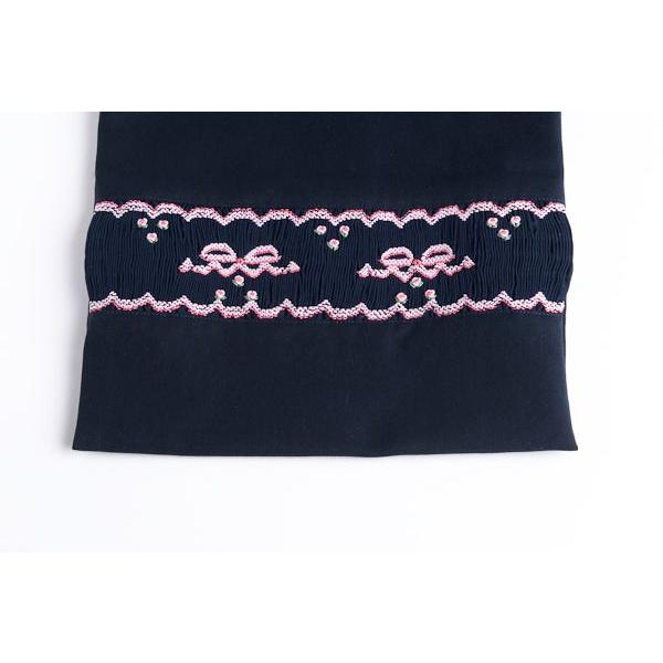 手刺繍　ローズ　リボン　濃紺　レッスンバッグ　シューズバッグ　織物接着芯　お受験 お受験専門店品質 お受験 上履き入れ 手刺繍スモッキング リボン柄